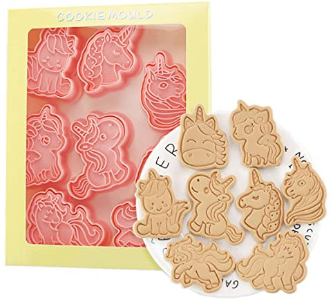 8 Pieces Cute Unicorn Cookie Cutters Cookie Moulds For Baking Cute Unicorn Cookie Press Cookie Mould Set Kitchen Tools Plastic Cookie Stamps (Unicorn C)