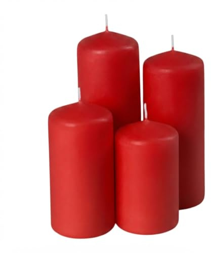 Echtwachs Stumpenkerzen Farbe 4er Set - rot - Advents Kerze in 4 verschiedenen Höhen - Weihnachten Winter Advent Laterne Windlicht Dekoration