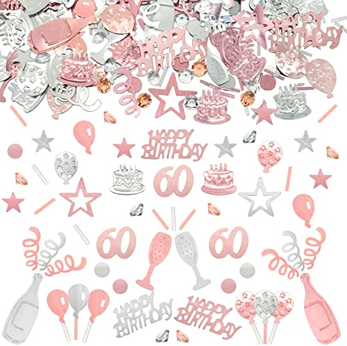 Konfetti 60 Geburtstag Deko, 60 Tischdeko Geburtstagdeko Confetti,Streudeko 60. Deko, Tischdeko 60 Geburtstags, Konfettiis Streudeko Geburtstages RoseGold,Glitzer Konfetties 60 Frauen Männer