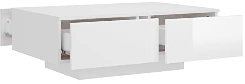 Tidyard Couchtisch mit Schublade Beistelltisch Wohnzimmertisch Kaffeetisch Sofatisch Teetisch Tisch Wohnzimmer Hochglanz-Weiß 90 x 60 x 31 cm (L x B x H) Spanplatte