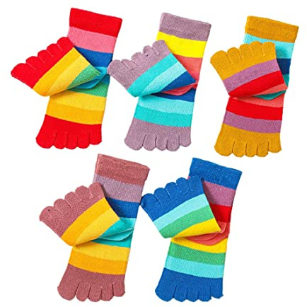 Kids Cotton Toe Socks, Five Finger Socks Rainbow Striped Socks for Children 2-10 Years, 5 Pairs (US, Age, 2 Years, 5 Years)