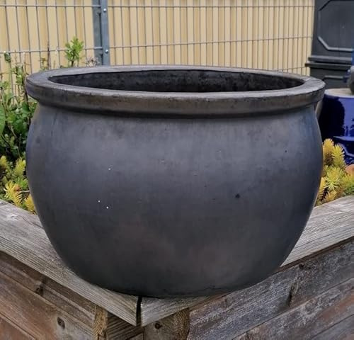Generisch NEU !! B-Ware ! Frostfester Grauer - Anthrazitfarbener Blumentopf/Pflanzschale ca. 36 cm Durchmessser,grau glasierte Keramik Steingut Garten Deko Blumenkübel Pflanztopf