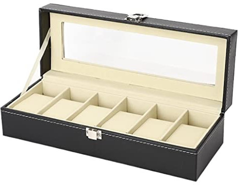 IRYZE Uhrenetui Uhrenbox Uhrenkoffer Uhrenkasten Schwarze Uhrenbox Aus PU-Leder Mit Weichem Lederkissen Für Männer Und Frauen Uhrenrolle Uhren Aufbewahrungsbox (Color : 6 Slots)