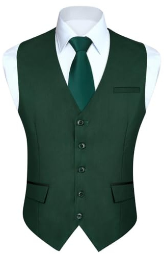 HISDERN Chaleco Traje Verde Hombre Boda Chalecos de Vestir Original Chaleco Elegante de Fiesta Negocio con Bolsillos XL