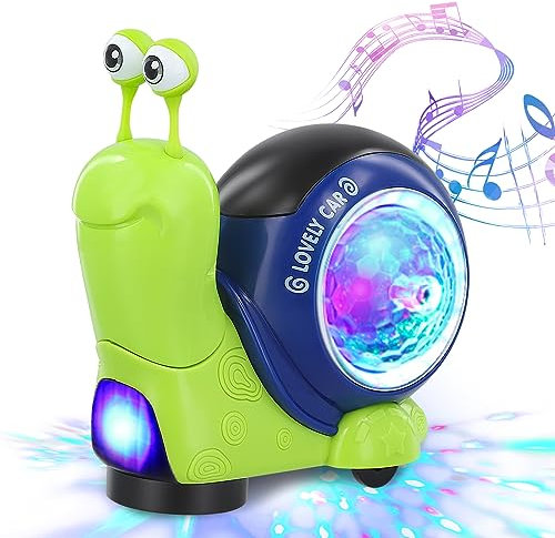 Crawling Snails Toy, Walking Tummy Time Toy for Baby, Dancing Snail Toy Baby Interactive Musical Toy with Automatically Avoid Obstacles and Projector