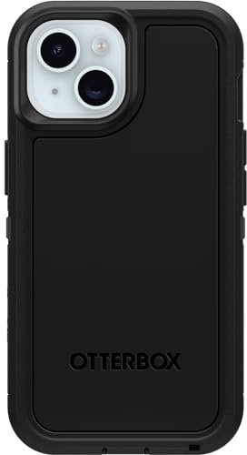 OtterBox Schutzhülle für iPhone 15, iPhone 14 und iPhone 13 Defender Series XT – schwarz, ohne Bildschirm, robust, rastet an MagSafe mit Schlüsselband