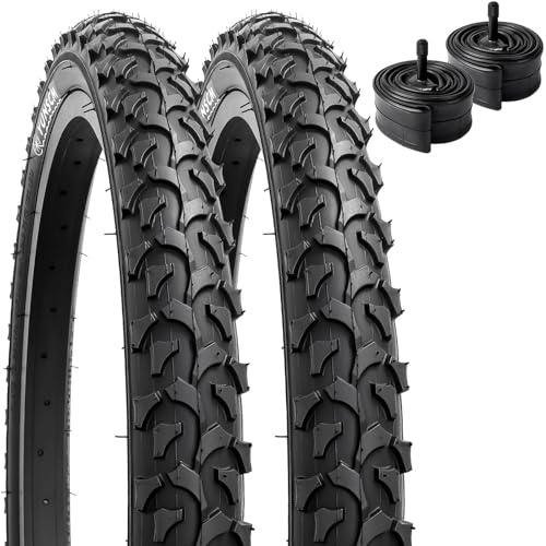 YunSCM 2Pcs 18 inch MTB Bike Tyres 18x2.125 Tires 57-355 and 18 inch Inner Tubes AV32mm Valve Compatible with 18x2.10 18x2.125 18x2.15 Mountain/Gravel/Off Road/Road Bicycle Bike Tyre