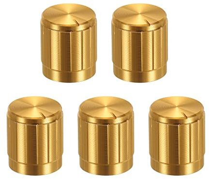QUARKZMAN Potentiometer Drehknopf ABS Gitarre Knopf für 6mm D Typ Welle E-Gitarren Verstärker Stereoanlagen Bass 180° Aluminum Plastik Knopf Gold 5Stk