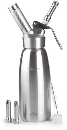Lacor - 68300 - Siphon, Siphon Epicurien, Robuste et Durable, Acier Inoxydable 18/10, Mousses Chaudes et Froides, 3 Buses Inox, N2O, Brosse, Lavable au Lave-vaisselle, Capacité: 0.5 L
