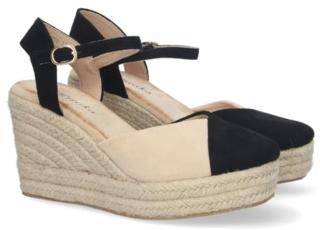 shoes&blues.es 81343-Sandalia de Cuna para Mujer, Comodas, Cuna de Yute, Pala Bicolor, y Cierre de Hebilla.. Talla 39 Negro