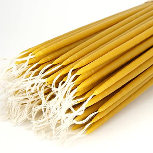 BlessedMart Kirchenkerzen aus reinem Bienenwachs, orthodoxe Spitzen, tropffrei, rauchfrei, langsam brennend, ungiftig, natürlicher Honigduft (Höhe: 22 cm, dünn, 1 kg), ca. 240 Stück