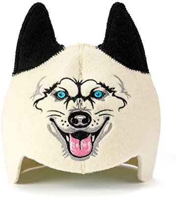 Sauna Guru Chapeau de sauna « Sauna Wolf » - 100 % feutre de laine biologique - Protégez votre tête de la chaleur - Accessoire de sauna pour femme - Cadeaux pour femme - Bonnets de sauna pour homme -