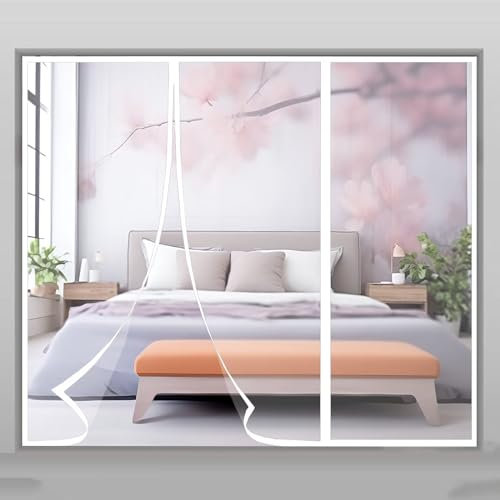 Magnet Fliegengitter Balkontür 210x200cm Fliegengitter Fenster Dachfenster Insektenschutz Ohne Bohren für Balkontür Schiebetür Fenster Garage Weiß