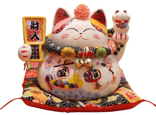 Glückskatzen-Ornamente,Glückskatze aus Keramik,Reichtum,Feng Shui,Winkekatze,Dekoration,Dekoration Chinesische Glückskatze,dekorative Ornamente,für Schreibtisch Wohnaccessoires Dekoration