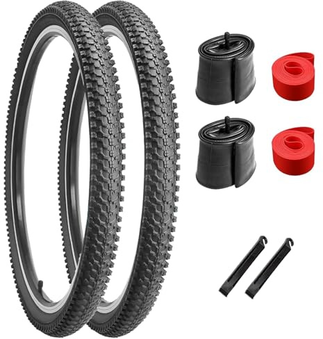 26 inch Bike Tires, Bicycle Tires 26x 1.95 Folding Replacement for Mountain Bike, 26 Schrader Valve Bike Tubes, Bicycle Tire Levers and Tire Liners 2 PCS