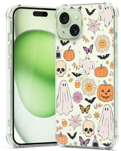 YEPO Clear Case for iPhone 15 Halloween Kids Pumpkin, Ghost Designs Slim Bumper Girls Mobile Cover Shockproof Protective Women Bat Phone Case for iPhone 15 6.1