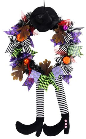 Dball Corona de Decoracion Halloween con Sombrero de Bruja y Calabaza Halloween Corona de Halloween Decoracion Casa Colgante Adornos Halloween para Exteriores e Interiores