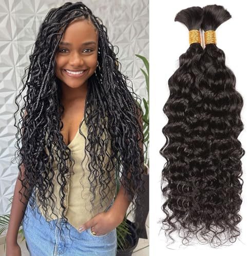 Huarisi 22 Inch Water Wave Bulk Human Hair for Braiding No Weft 100g Human Braiding Hair Water Wave Bulk Hair for Braid Boho Micro Braids Human Hair Extensions Knotless (50g/bundle x2)
