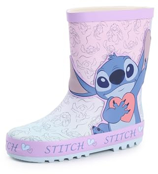 Disney Lilo & Stitch Bottes de Pluie pour Filles | Bottes de Pluie Enfant avec Imprimé Stitch sur Toute la Surface en Violet | Bottes en Caoutchouc Résistantes à l'Eau pour Enfants