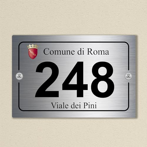 Pubblimania NUMERO CIVICO personalizzato Stile Maiolica modello Sorrento in alluminio rinforzato stampato (Civico con comune)