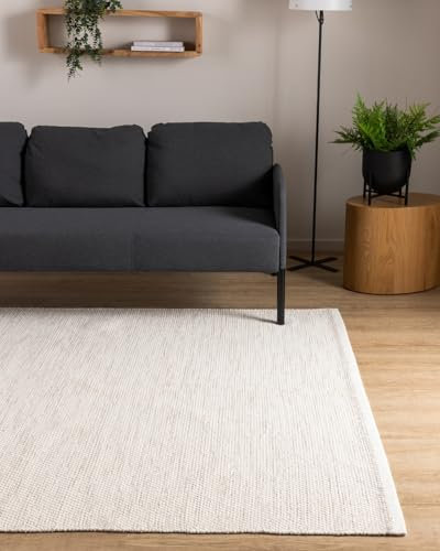 Interiyou handgewebter Baumwollteppich Riga - 240x340 cm Creme - Handwebteppich für Wohnzimmer, Schlafzimmer - 100% Handarbeit Naturfaser Teppich Flachgewebe