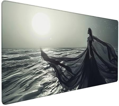 Grau Mousepad XXL 900 x 400 x 3 mm, Groß Gaming Mauspad Meer Muster, Schreibtischunterlage rutschfeste Gummibasis, Wasserfest Mouse Pad Vernähte Kanten Design, Büro Deko, Geschenke für Frauen Z-742