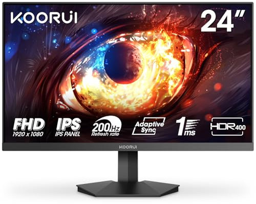 KOORUI G2411P 24 Inch Gaming Monitor, 200Hz, Fast IPS, HDR 400, Full-HD 1080P, 1ms, Adaptive Sync, VESA Mountable, HDMI/DP, Low Blue Light, 99% SRGB