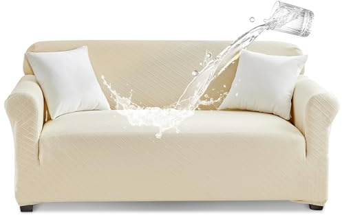 Tokokimo Stretch Wasserdichter Sofabezug, Auslaufsicherer Möbelschutz für Kinder und Haustiere (2-Sitzer, Beige Kariert), der Bezug Muss für Einen Perfekten Sitz in die Sofa-Spalten Gesteckt Werden