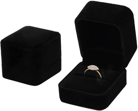 Scatola per Anelli in Velluto 2 Pezzi, 55x50x45mm Classica Cofanetto Anello di Velluto Scatola Regalo di Gioielli Scatola per Anelli di Fidanzamento per Proposta Matrimonio Amante Anniversario (Nero)