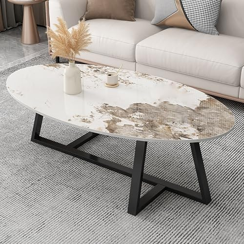 LHXLSH Couchtisch, Oval Wohnzimmertisch, Marmor Modern, Metallrahmen, für Wohnzimmer, Schlafzimmer, Kleine Räume, Beistelltisch (Schwarz, 100 x 50 cm/39.3 x 19.6 in)
