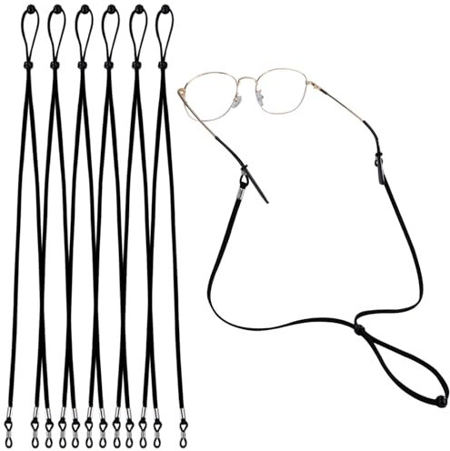 Yesaler Cordón de Gafa Correa para Anteojos Ajustable Soporte de Cuerda de Gafa Negro para Hombres Mujeres Deporte Leer 6 Piezas