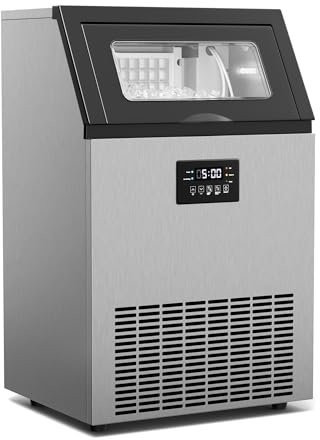 Klarstein Glacial Machine à Glaçons Industrielle - 45 kg/24 h, Compresseur 370 W, Bac 15 kg, Acier Inoxydable, Écran LED Multitouch, Auto-Nettoyage, Fenêtre de Visualisation