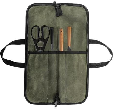 Borsa arrotolabile per coltelli, custodia per posate da esterni, portatile, da viaggio, in tela cerata, per gli appassionati di cucina, uomini e donne, Verde militare, Refer to description, Unisex