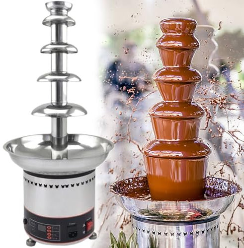 GESAIDES Fontaine à Chocolat électrique en Acier Inoxydable pour Fondue au Chocolat, pour Fêtes, Chocolat, Fromage, Sauce Barbecue, liqueurs,5tiers