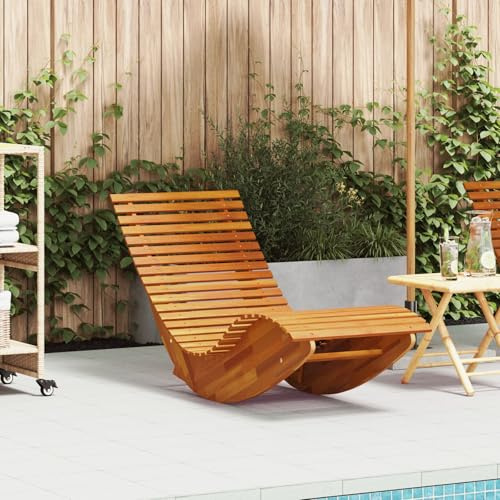 Makastle 2er-Set Sonnenliegen Relaxliege Schwungliege Gartenliege Gartenstuhl Liegestuhl Schaukelsessel Relaxsessel aus Akazienholz, 60 x 153 x 76 cm