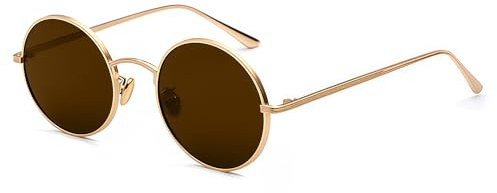 Hviomru Kleine Runde Sonnenbrille Hippie Kreis Brille Metallfarben für Damen Herren Gold/Brauner