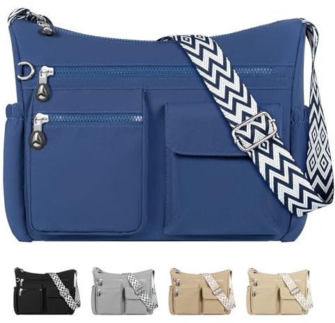 Generisch Umhängetasche Damen Mittelgroß Crossbody Bag Stylische Schultertasche Frauen Wasserdicht Handtasche Bauchtasche Damen Nylon Umhängetasche mit Breitem Gurt und Vielen Fächern
