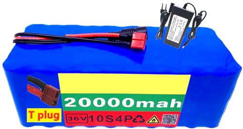 Batteria per Bici Elettrica Ricaricabile da 36V 20Ah Batteria per Scooter Elettrico 10S4P per Batteria Impermeabile per Scooter e Bicicletta con Caricabatterie 42V 2A T plug,36V 20Ah