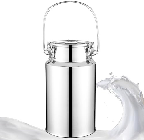 Adima 201 Milchkanne Edelstahl, Transportkanne mit Deckel Milchbehälter mit Tragebügel Iebensmittelechte Für Milch Wein Flüssigkeit Vorratsbehälter, Silber 3L/5L/10L/15L,3L