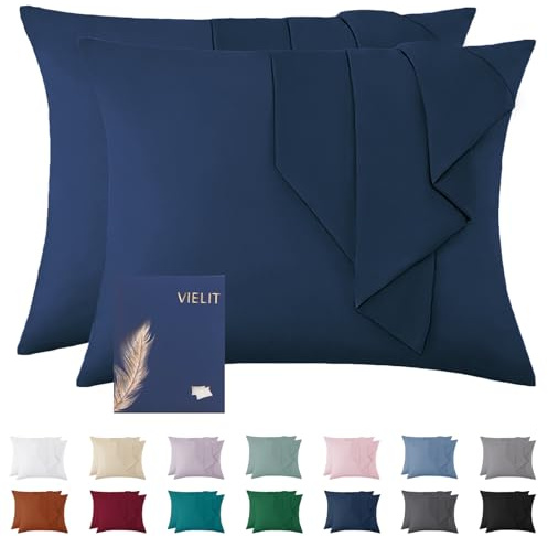 Vielit Funda de almohada de 70 x 90 cm, color azul oscuro, suave, funda de almohada de 70 x 90 cm, juego de 2 unidades, microfibra, funda de cojín decorativa para cojín de 70 x 90 cm, certificado