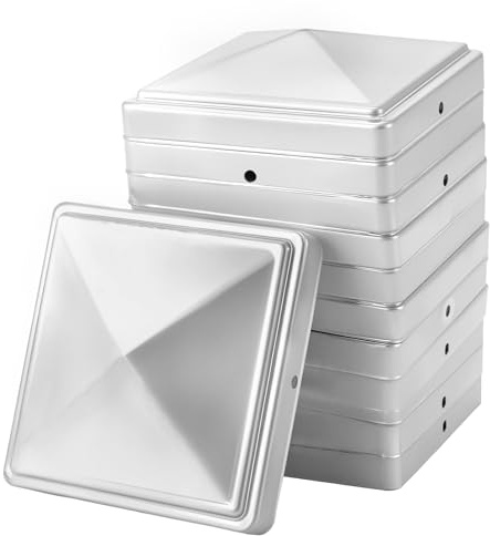 ZEONHEI 12 PCS Silver Fence Post Caps 4x4 Inch (102x102mm), Square Post Toppers for Outdoor Fence Protection and Decoration