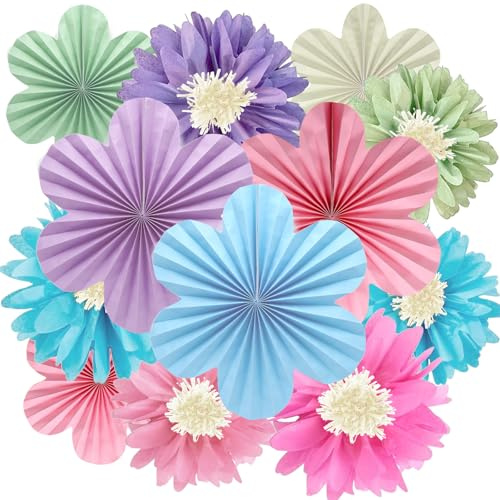 12 Stück Papierblumen Pompons Deko, 30 cm Durchmesser Kunstblumen zum Basteln, Festliche Dekoration für Gartenparty, Kindergeburtstag, Karneval, Hochzeit, Baby-Shower (Pastel)