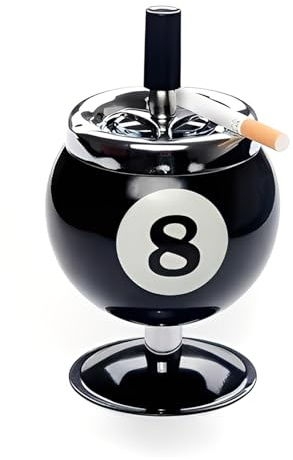 DBAILY Posacenere, posacenere girevole, sfera da biliardo stile con numero 8, Ø 9 cm, posacenere per esterni, posacenere con coperchio