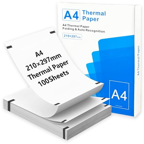 SMOCTAR A4 Thermal Paper for A4 Thermal Printers, Printing Paper Compatible with Portable Printer for Travel, Home, Photo, Invoice 210x297mm (8.27 x 11.69), 100 Sheets