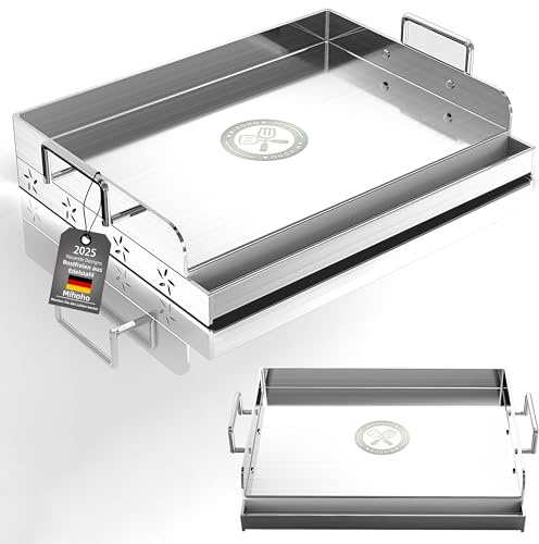 Universal BBQ Edelstahl Plancha Grillplatte Griddle mit gleichmäßiger Heizung Arming, Grill für Gas & Kohle Grills – Universal Flat Top, für Grills, Camping, Tailgating und Partys (43CM)