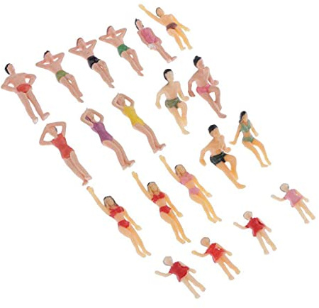 getuse Paquete de 20 trajes de baño de playa en miniatura de 1.4 pulgadas, figuras de personas, modelo de tren, diorama, escénicos, kit de construcción, escala 1:50