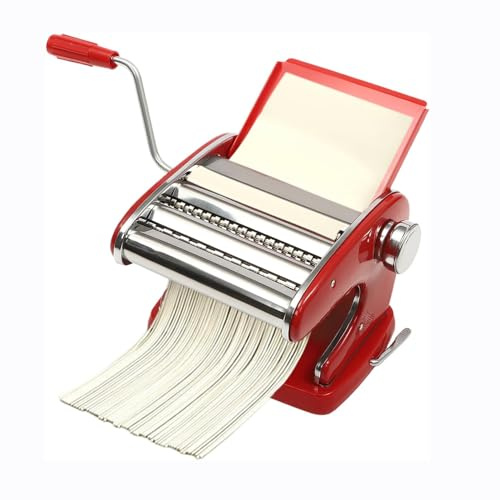 Máquina para hacer pasta roja, 6 ajustes de grosor ajustables, acero inoxidable, ideal para espaguetis, fettuccini, lasaña, albóndigas y fideos, perfecta para chefs caseros