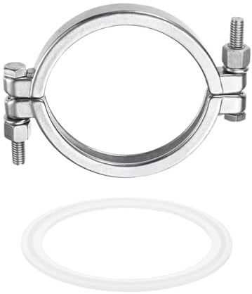 sourcing map Stainless Steel Sanitary Bolted Pipe Clamp 4 (106mm) High Pressure Clamp Fitting Connection with Silicone Gasket for Food Beverage Cosmetics Factory Pipes
