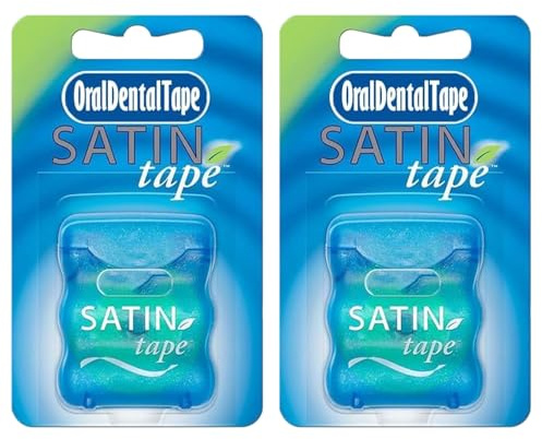 Satin Dental Flossing Tape 25m, Mint Flavoured, Wide Ribbon Design, Waxed Nylon Core, 25m, Pack of 2 (2pk, Mint)