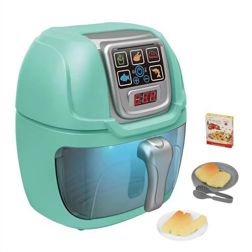 Simulation Air Fryer for Kids with 10 PCs Color Changing Food Accessories Playset, Lights & Sounds Kitchen Appliance, Realistic Pretend Play Cooking Toy, Role Play Gift Set for Children 3+ Year